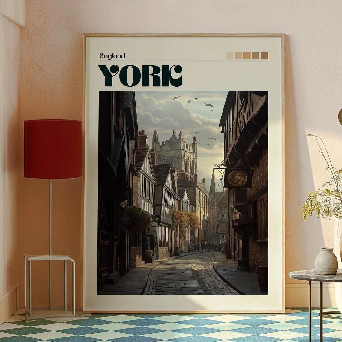 York England Historic Old Street Cathedral Gothic Town Travel Poster - Image 2