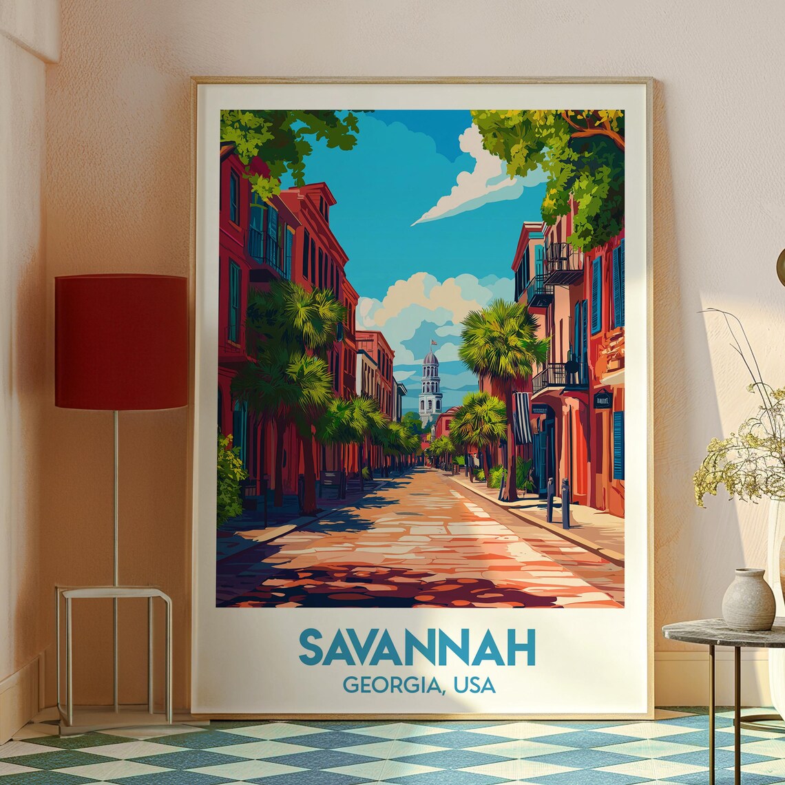 Savannah Georgia Historic Brick Street Palm Trees Travel Poster - Image 2