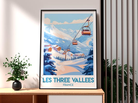 Les Three Vallees The Valleys Poster French Alps Skiing France Val Thorens Meribel Courchevel
