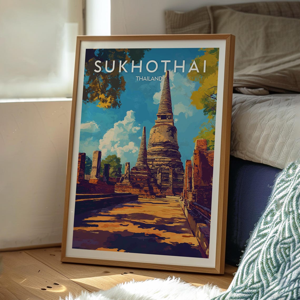 Sukhothai Thailand Ancient Temple Stupa Ruins Vintage Travel Poster - Image 3
