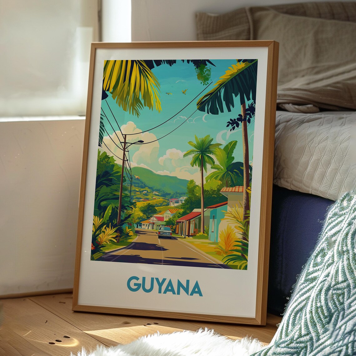 Guyana Tropical Road Lush Palms Village Scenery Travel Poster - Image 3