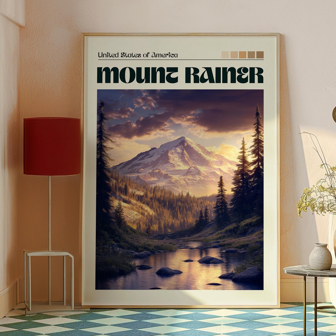 Mount Rainer Washington Forest River Snow Peak Scenic Travel Poster - Image 2