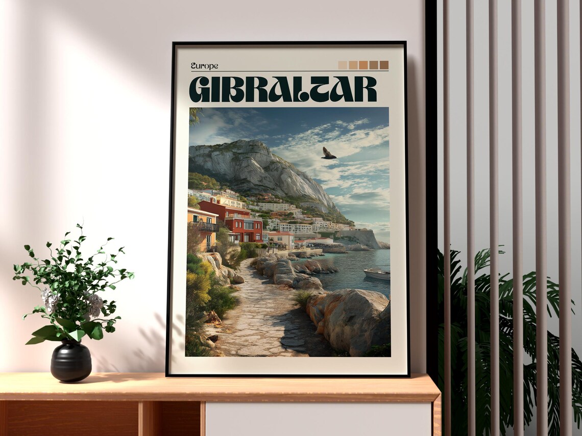 Gibraltar Europe The Rock Coastal Town Bay Path Travel Poster