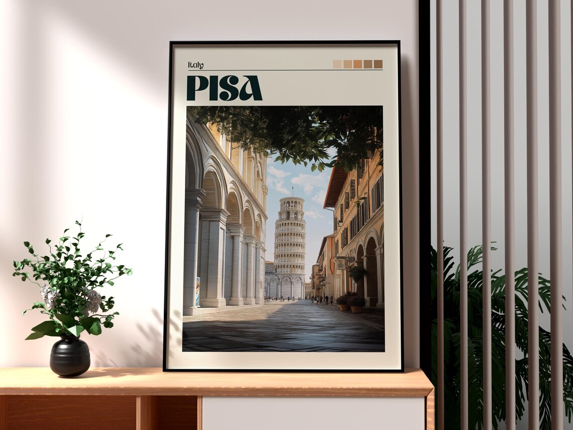 Pisa Italy Leaning Tower Piazza Historic Marble Travel Poster