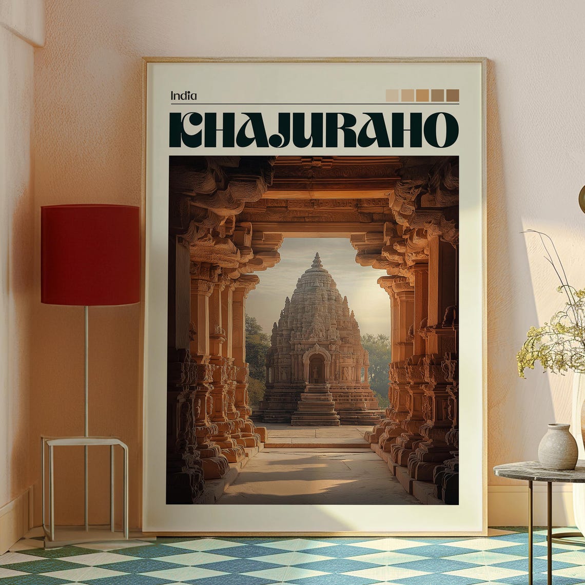 Khajuraho India Ancient Sandstone Temple Corridor Art Poster - Image 2