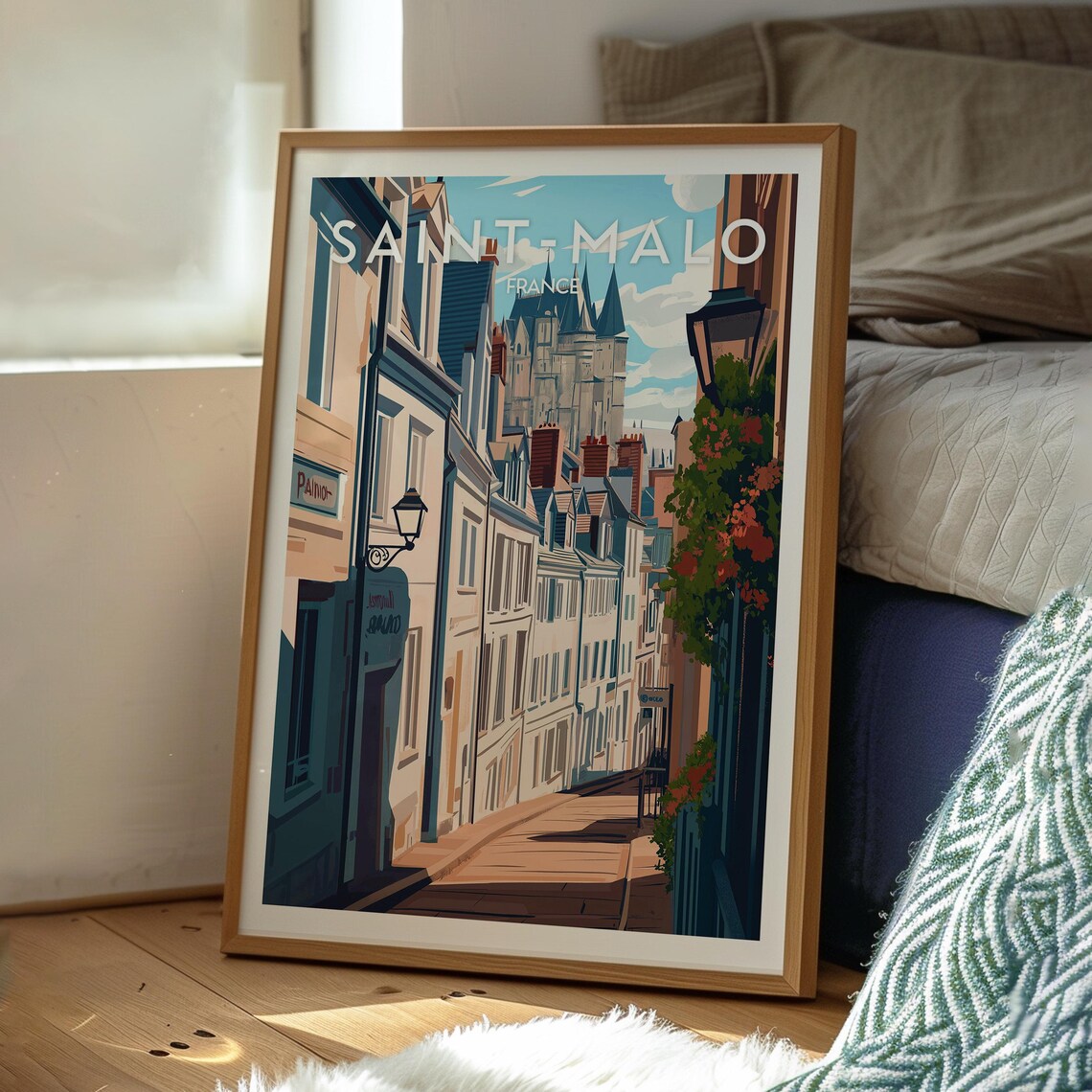 Saint Malo France Old Town Street Cathedral Spires Travel Poster - Image 3