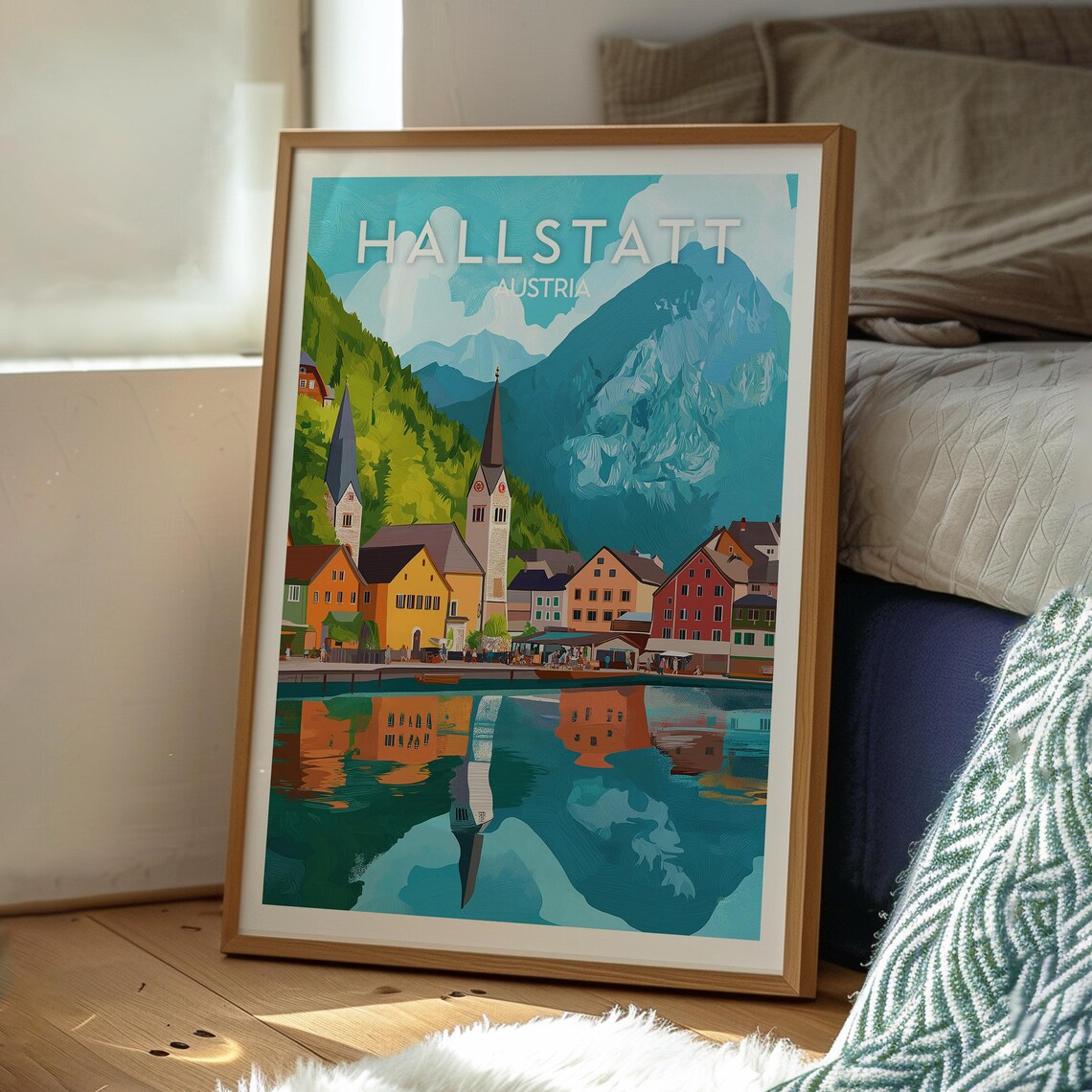 Hallstatt Austria Lakeside Village Church Reflection Travel Poster - Image 3
