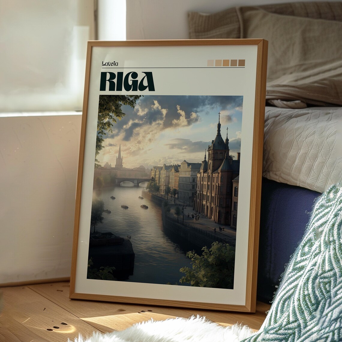 Riga Latvia Baltic River Old Town Sunset Retro Travel Poster - Image 3