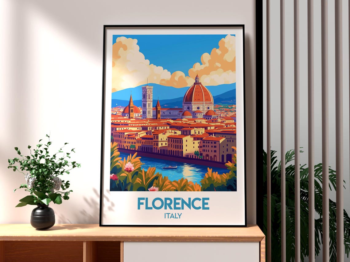 Florence Italy Red Dome Skyline Sunset Evening Cityscape Poster