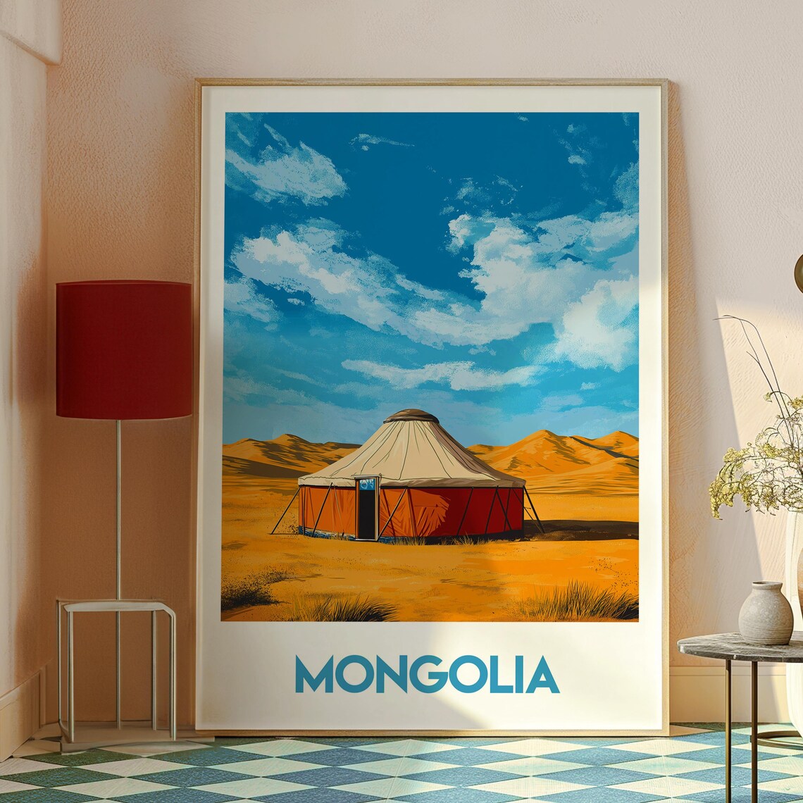 Mongolia Ger Yurt Golden Steppe Nomadic Tent Landscape Travel Poster - Image 2