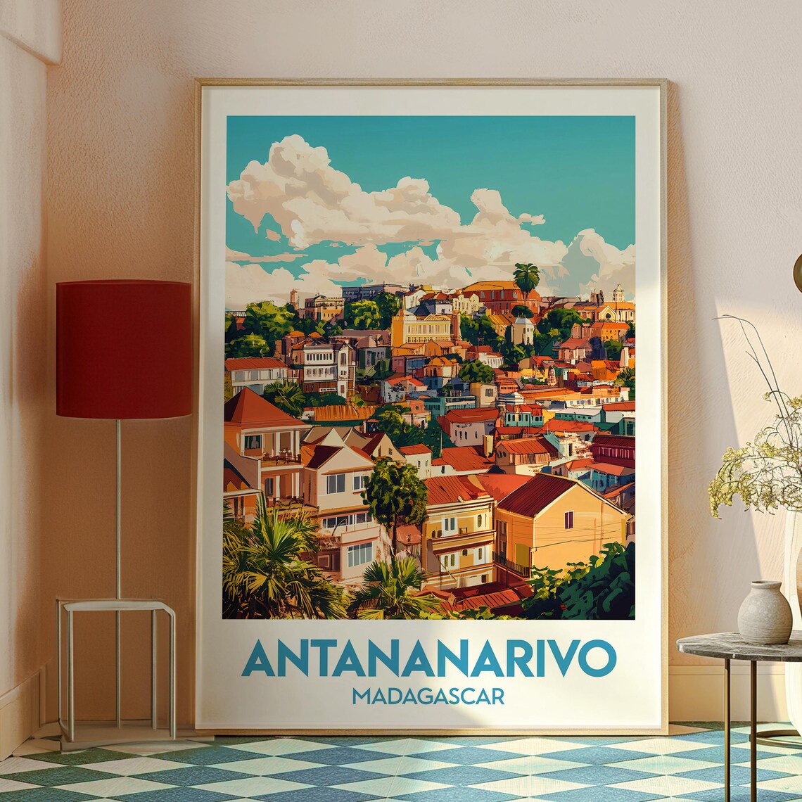 Antananarivo Madagascar Hillside City Rooftops Vintage Travel Poster - Image 2