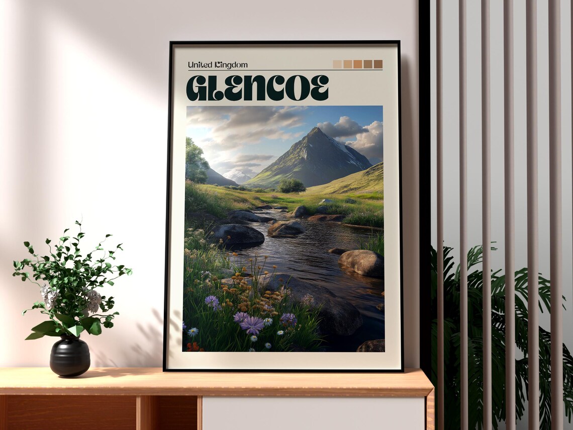 Glencoe United Kingdom Highland Stream Wildflowers Peak Poster