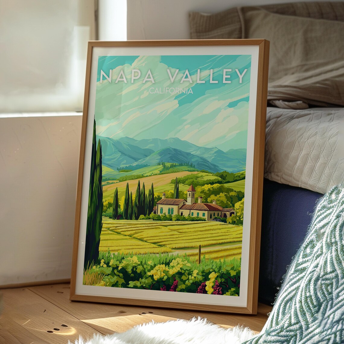 Napa Valley California Vineyard Estate Rolling Green Hills Poster - Image 3