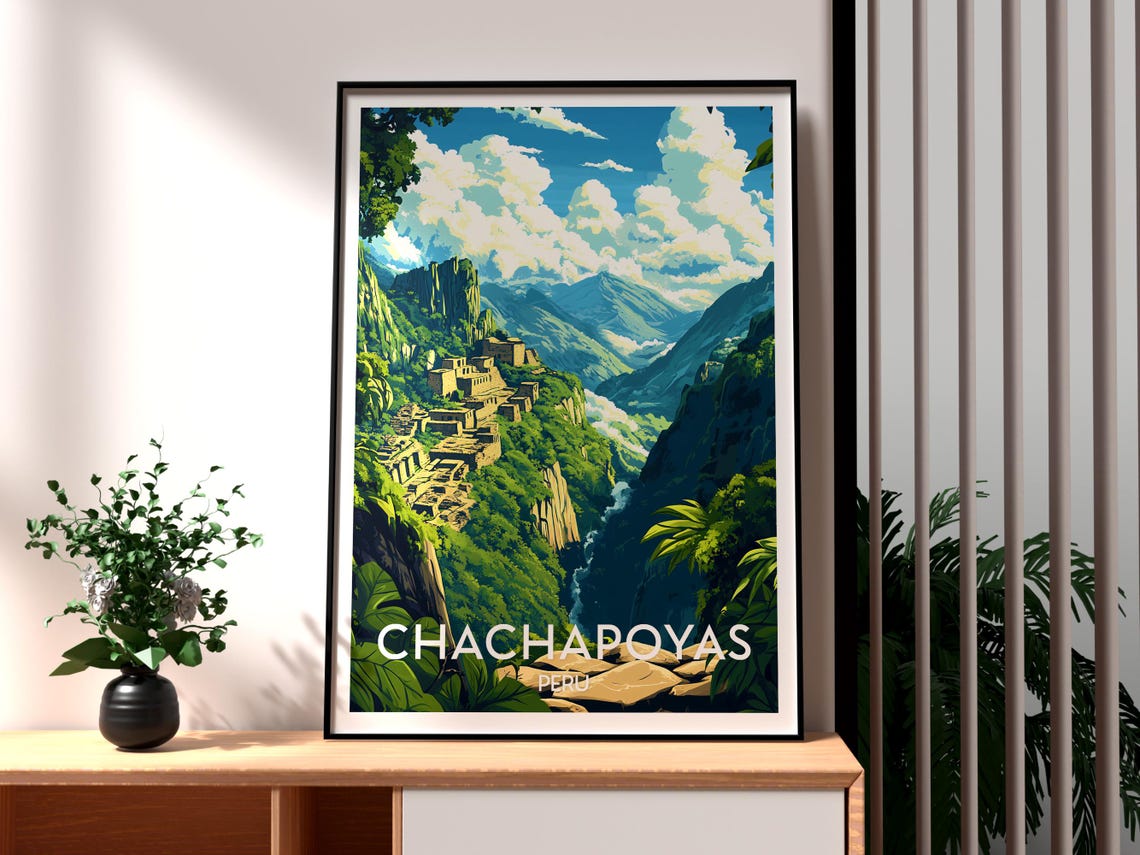 Chachapoyas Peru Ancient Mountain Fortress Waterfall Ruins Poster