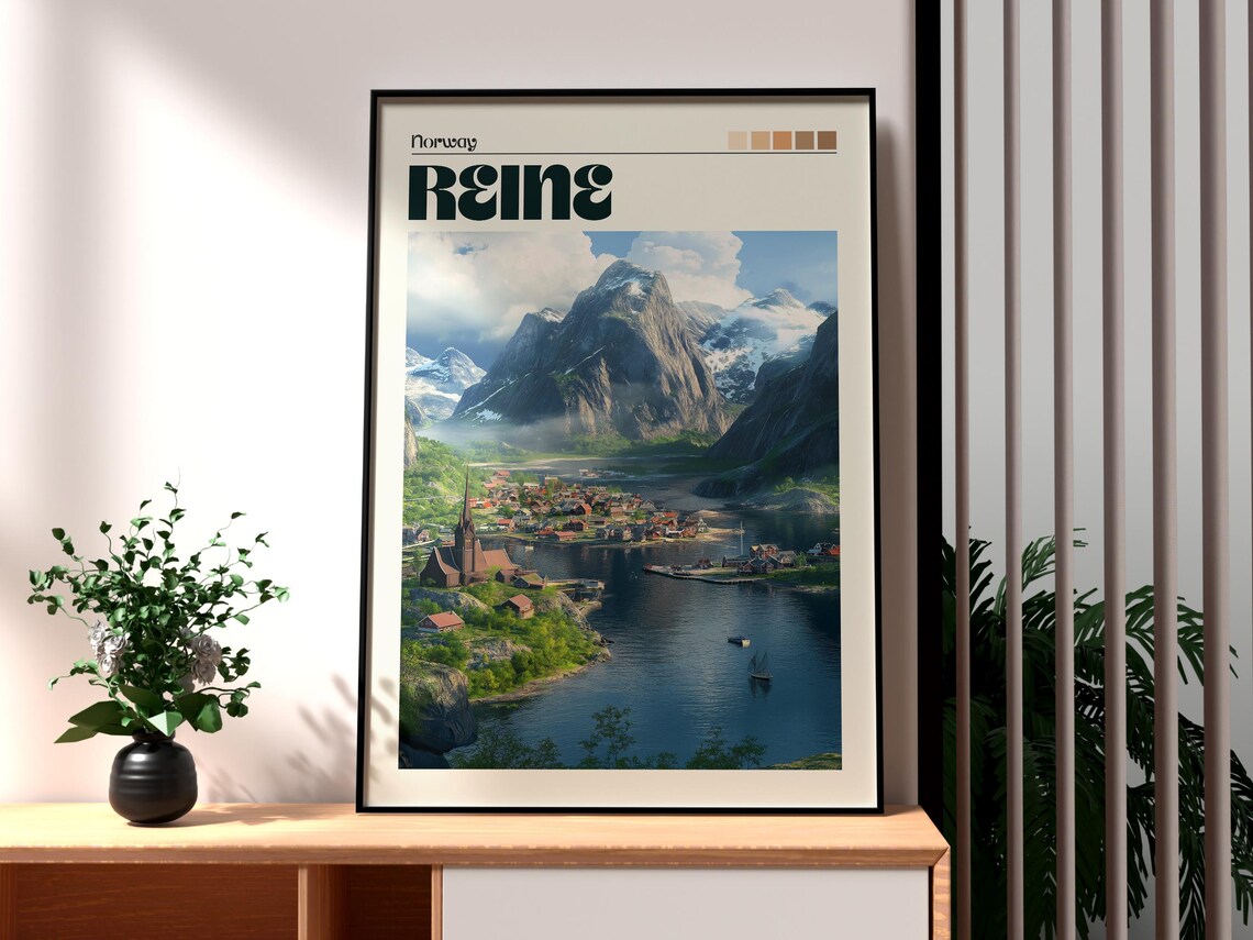 Reine Norway Lofoten Fjord Village Mountain Scenic Travel Poster