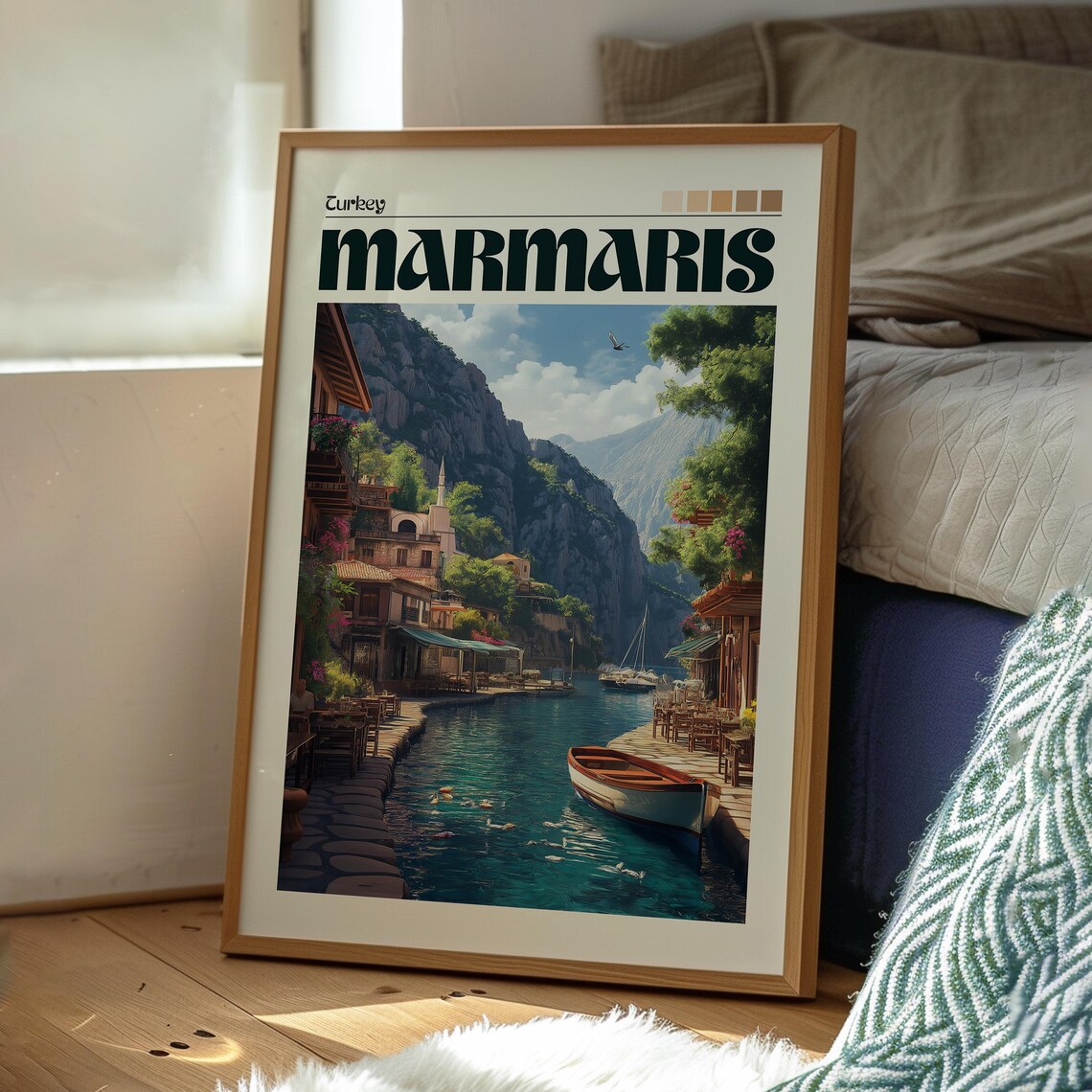 Marmaris Turkey Harbor Town Mountain Coast Seaside Art Poster - Image 3