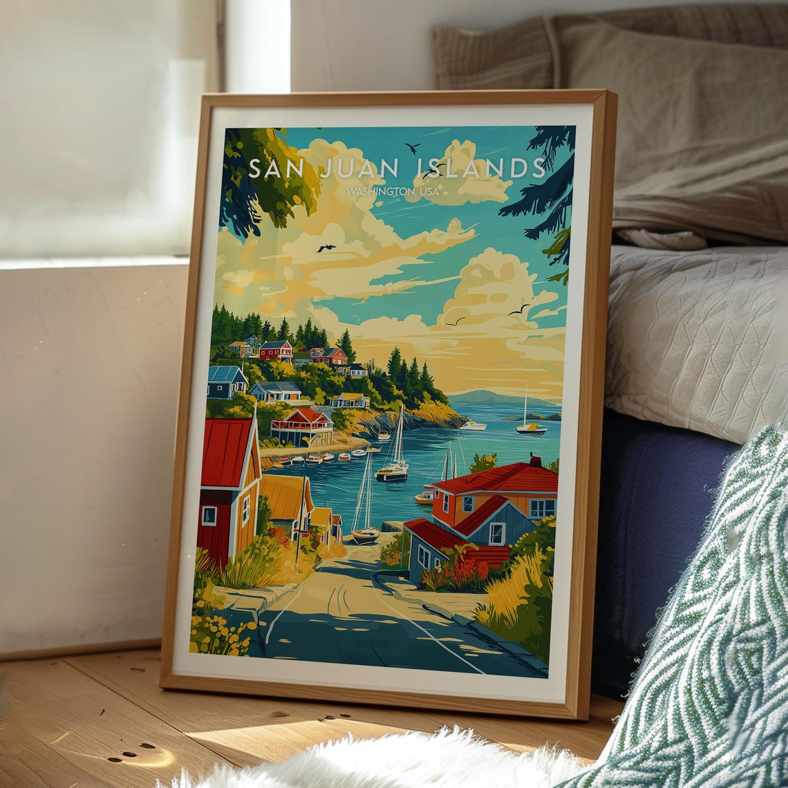 San Juan Islands Washington Sunset Harbor Vintage Travel Poster - Image 3