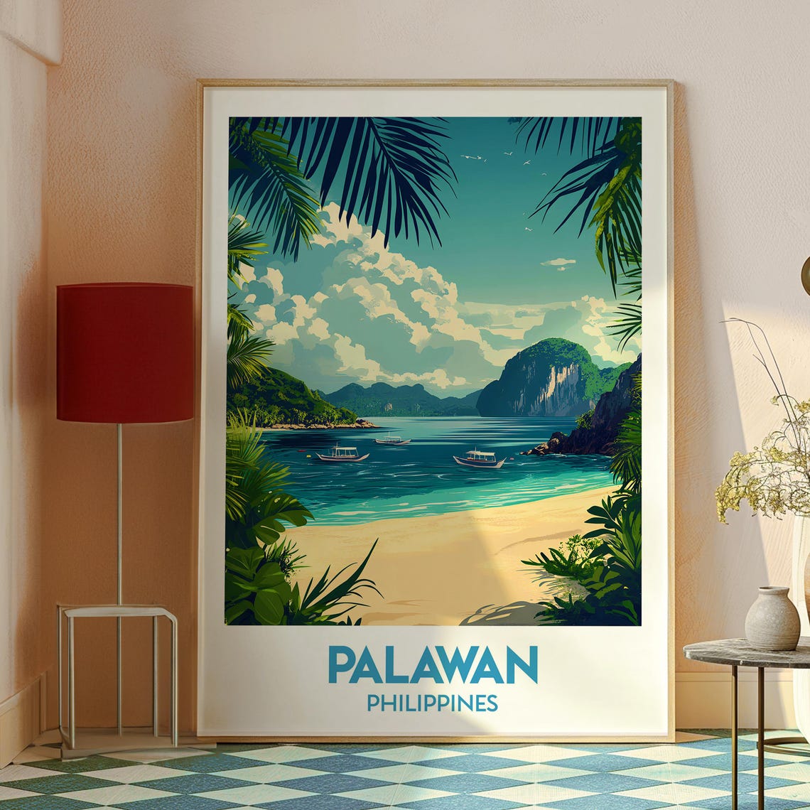 Palawan Philippines Tropical Beach Lagoon Island Travel Poster - Image 2