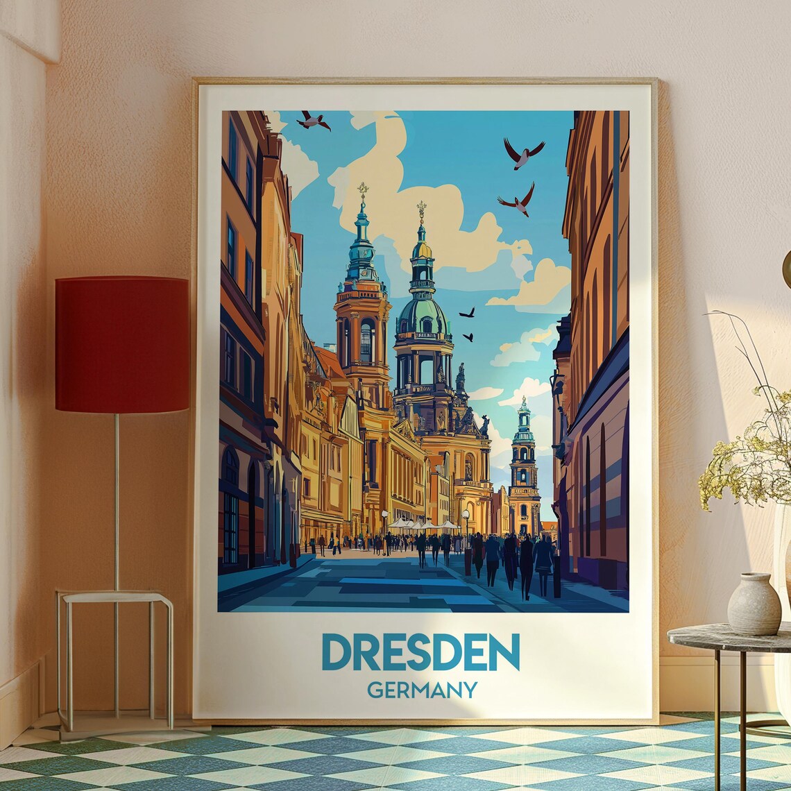 Dresden Germany Frauenkirche Old Town Street Scene Travel Poster - Image 2