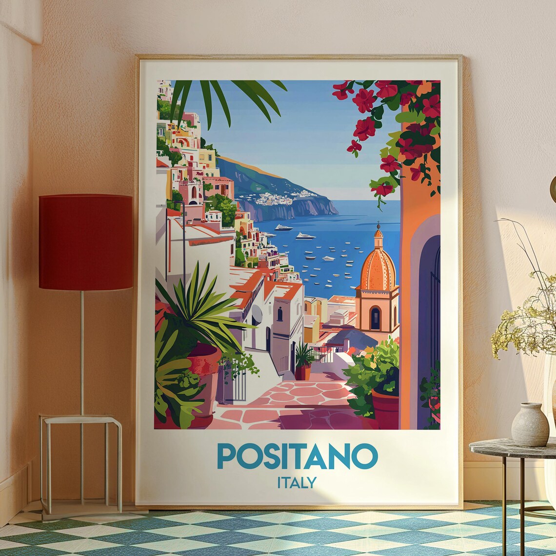 Positano Italy Retro Travel Poster Amalfi Coast Cliff Village Art - Image 2