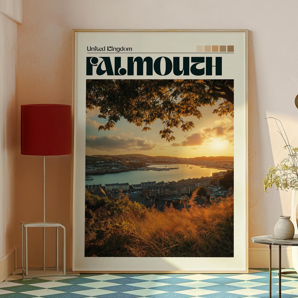Falmouth United Kingdom Harbour Sunset Golden Bay Travel Poster - Image 2