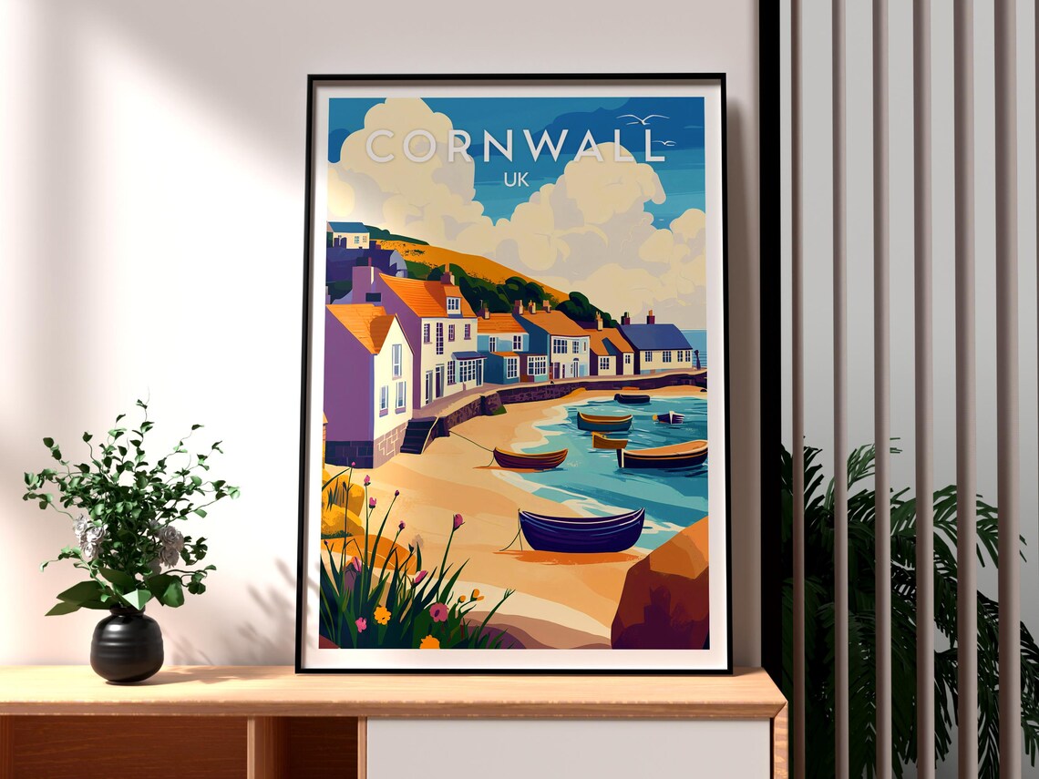 Cornwall England Fishing Harbour Boats Seaside Travel Poster