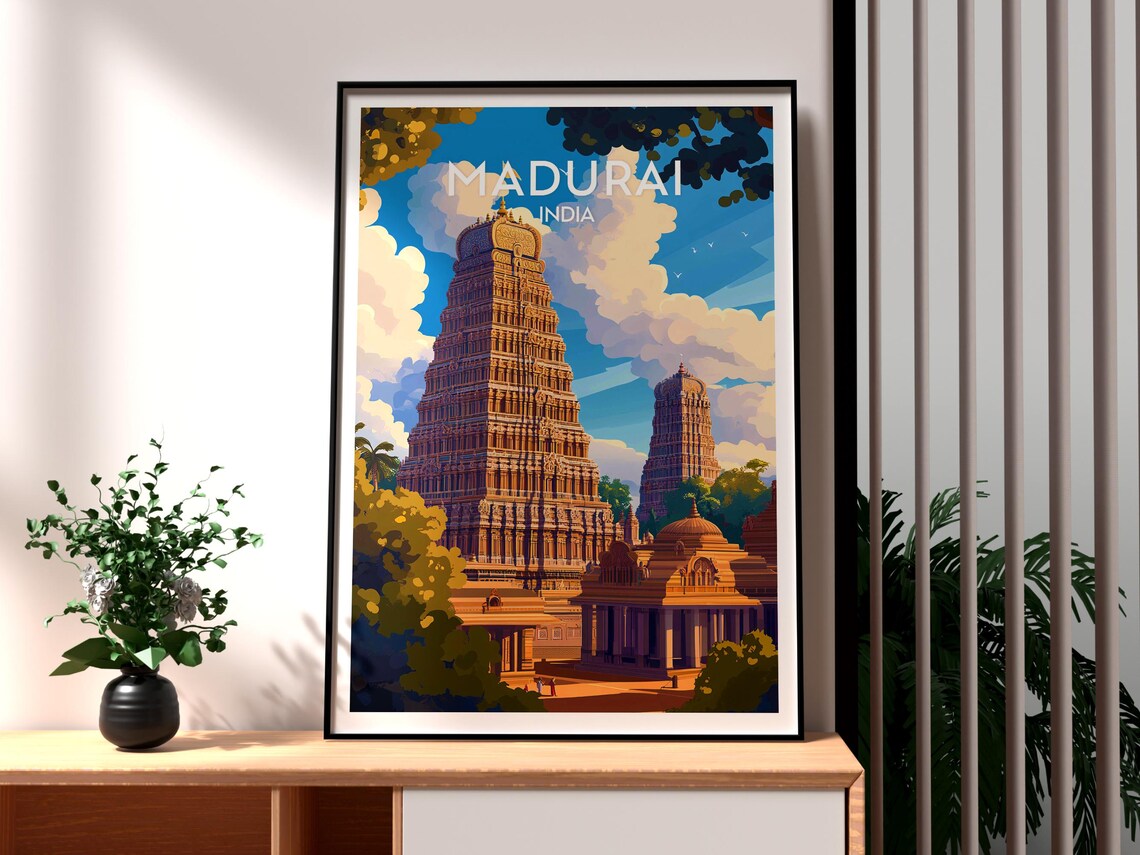 Madurai India Temple Towers Carved Gopuram Sacred Travel Poster