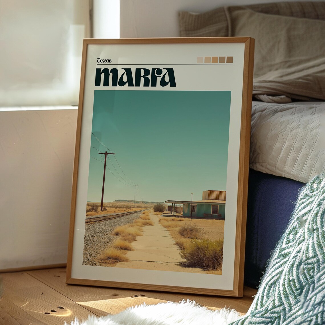 Marfa Texas Desert Road Railway Americana Landscape Art Poster - Image 3
