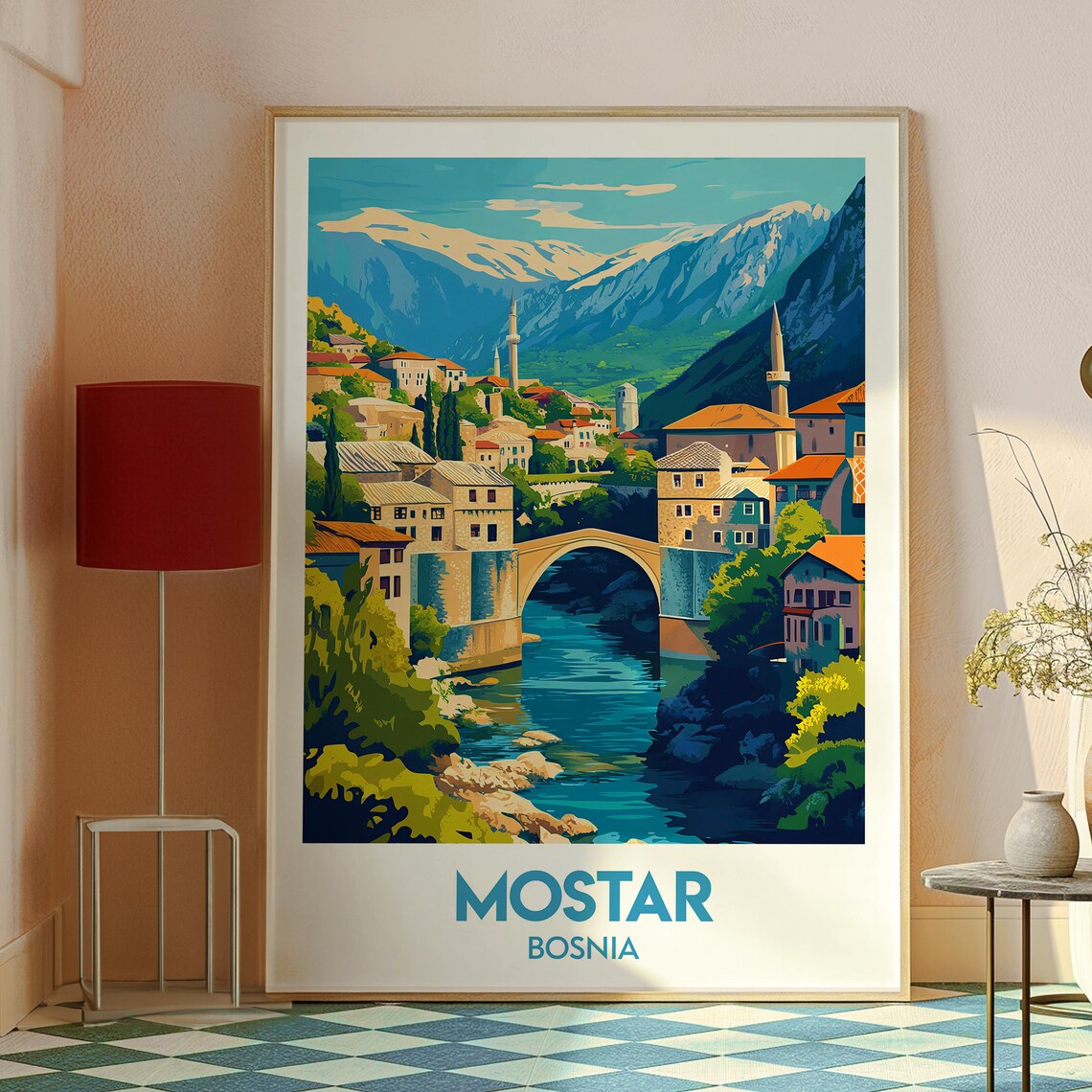 Mostar Bosnia Stari Most Bridge Neretva River Vintage Travel Poster - Image 2