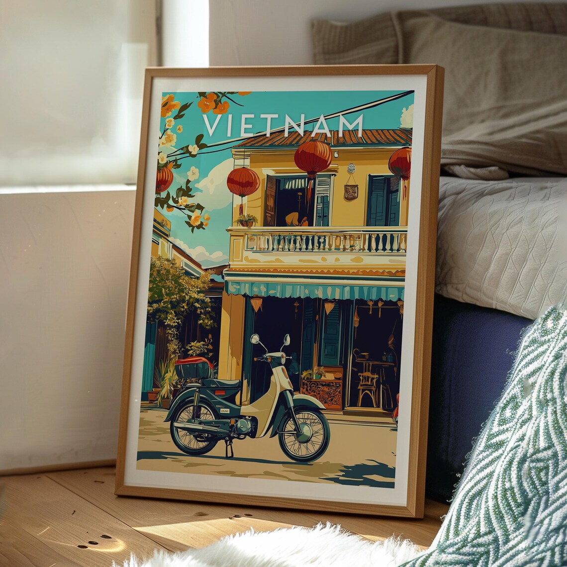 Vietnam Vintage Classic Retro Shophouse Lantern Motorbike Poster - Image 3
