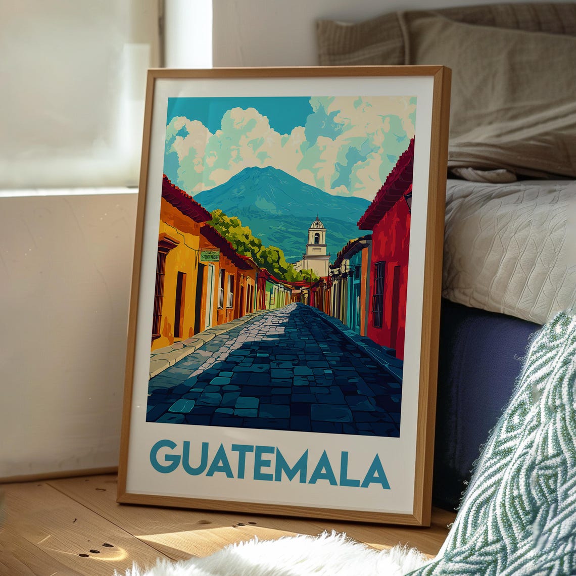 Guatemala Lake Atitlan Travel Poster, Volcano Landscape - Image 3
