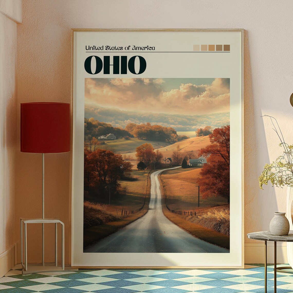 Ohio USA Autumn Country Road Farm Fall Colors Scenic Travel Poster - Image 2
