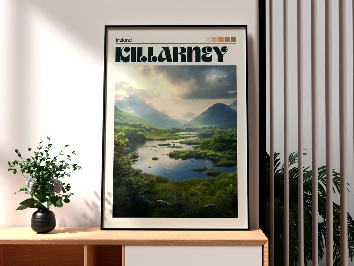 Killarney Ireland Green Lake Valley Mountain Landscape Poster