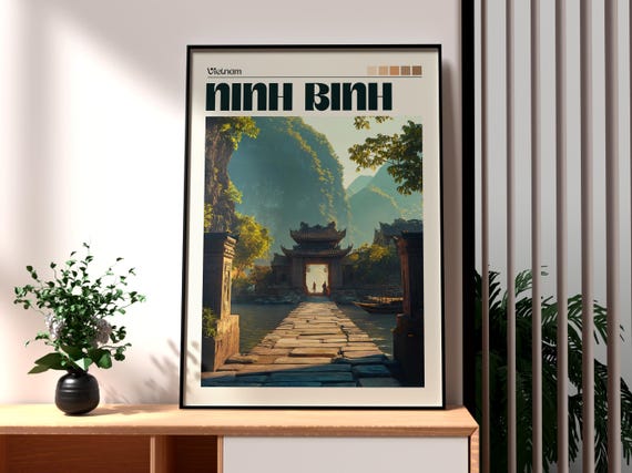 Ninh Binh Print Vietnam Wall Art Poster Travel Backpacking Mountains Viet