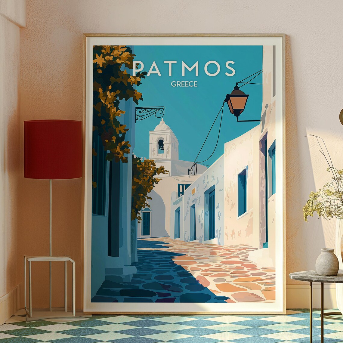 Patmos Greece Whitewashed Alley Church Bell Tower Island Travel Poster - Image 2