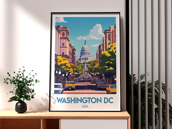 Washington DC USA Capitol Building Tree Lined Avenue Art Poster