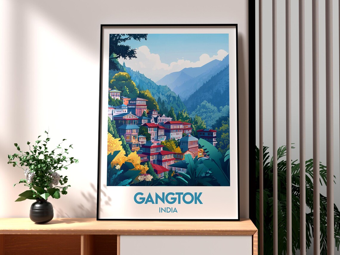Gangtok India Himalayan Hillside City Mountain Valley Travel Poster