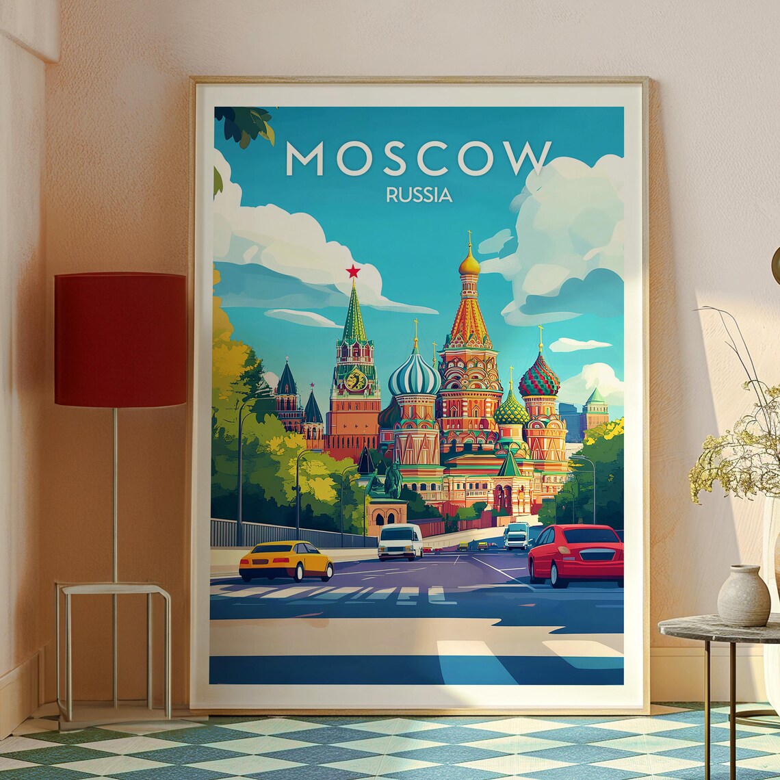 Moscow Russia Saint Basils Cathedral Red Square Skyline Travel Poster - Image 2