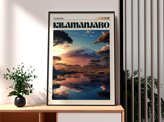 Kilimanjaro Travel Print Tanzania Wall Art Mount Poster Africa Mountain