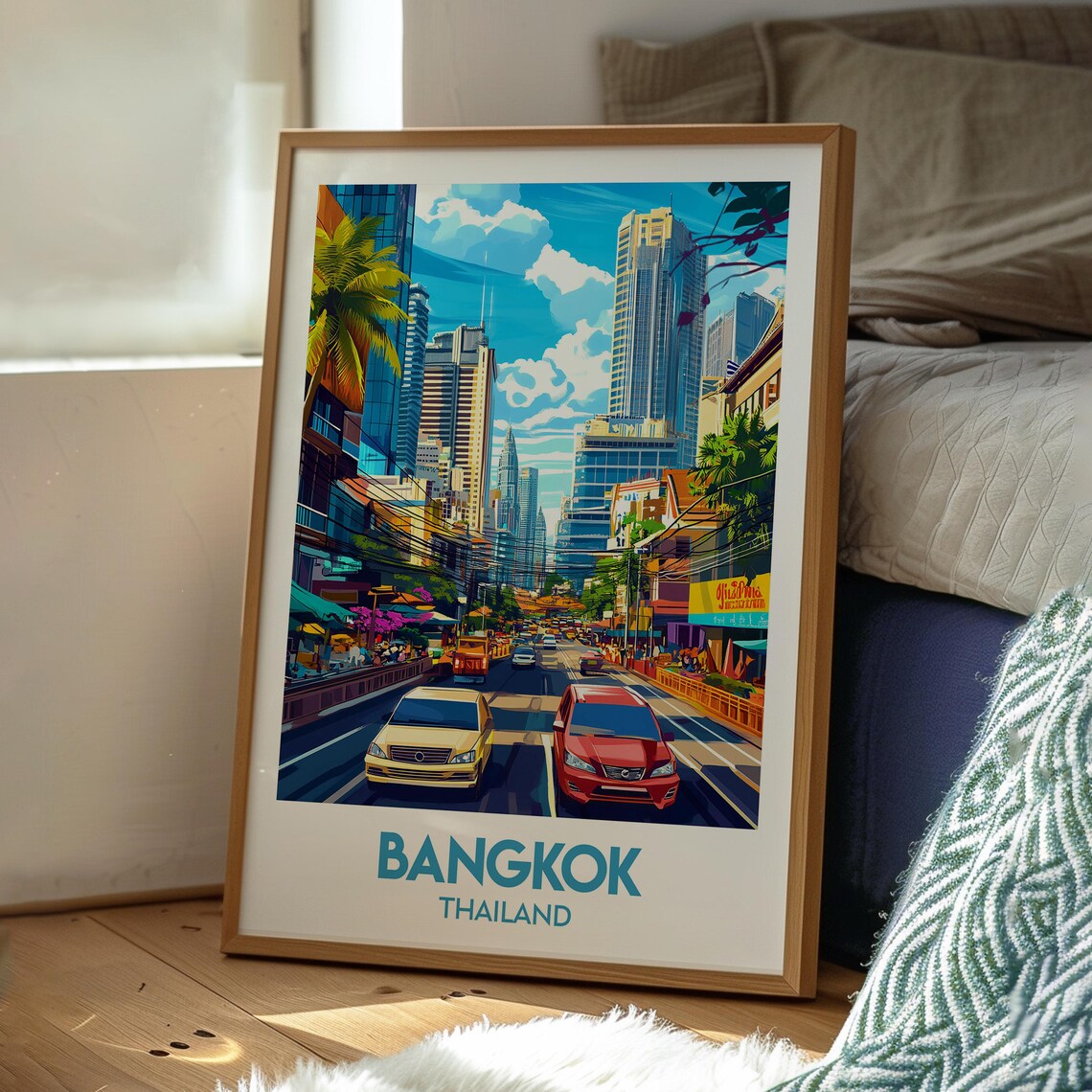 Bangkok Thailand City Street Skyscrapers Bustling Travel Poster - Image 3
