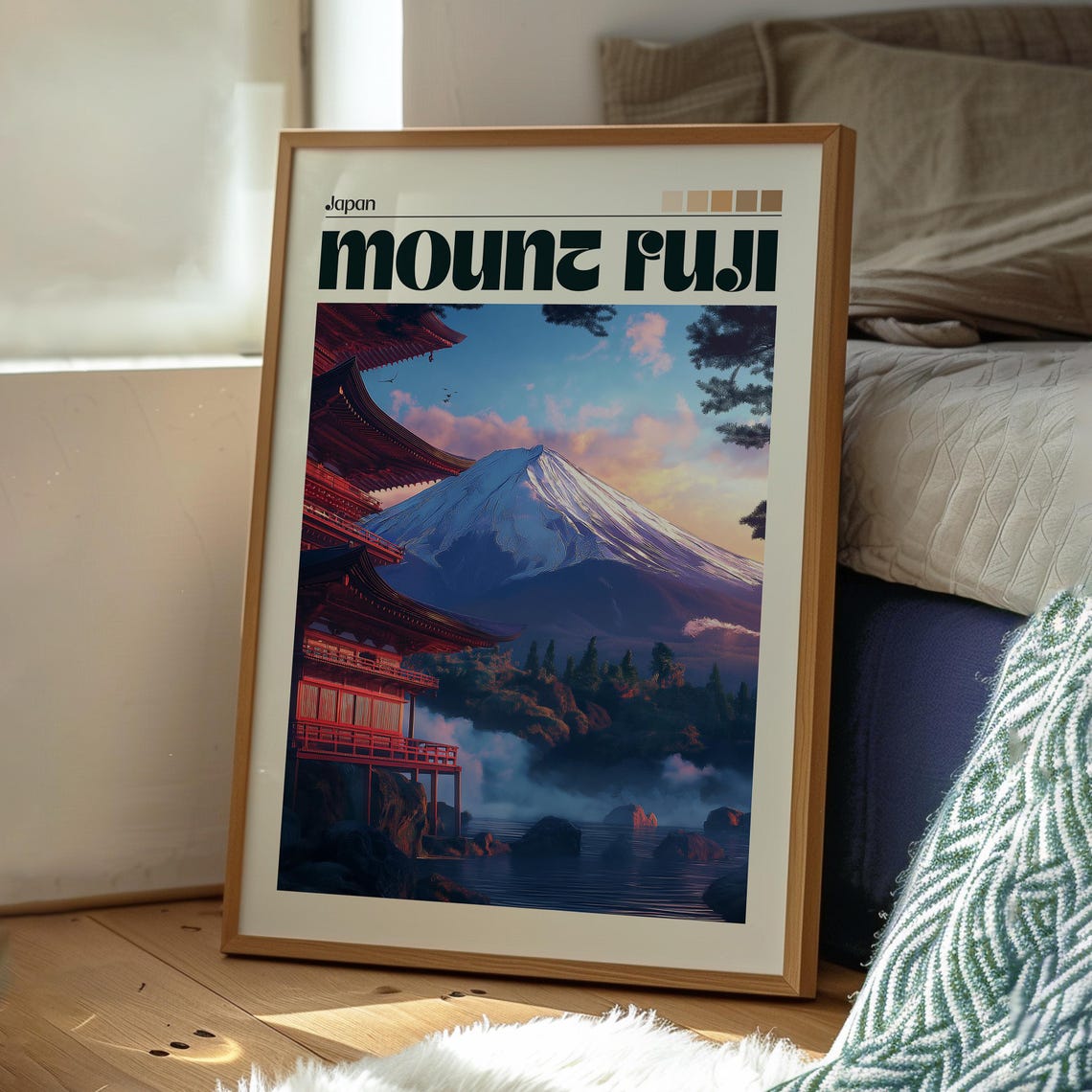 Mount Fuji Japan Red Pagoda Sunset Temple Peaks Travel Poster - Image 3