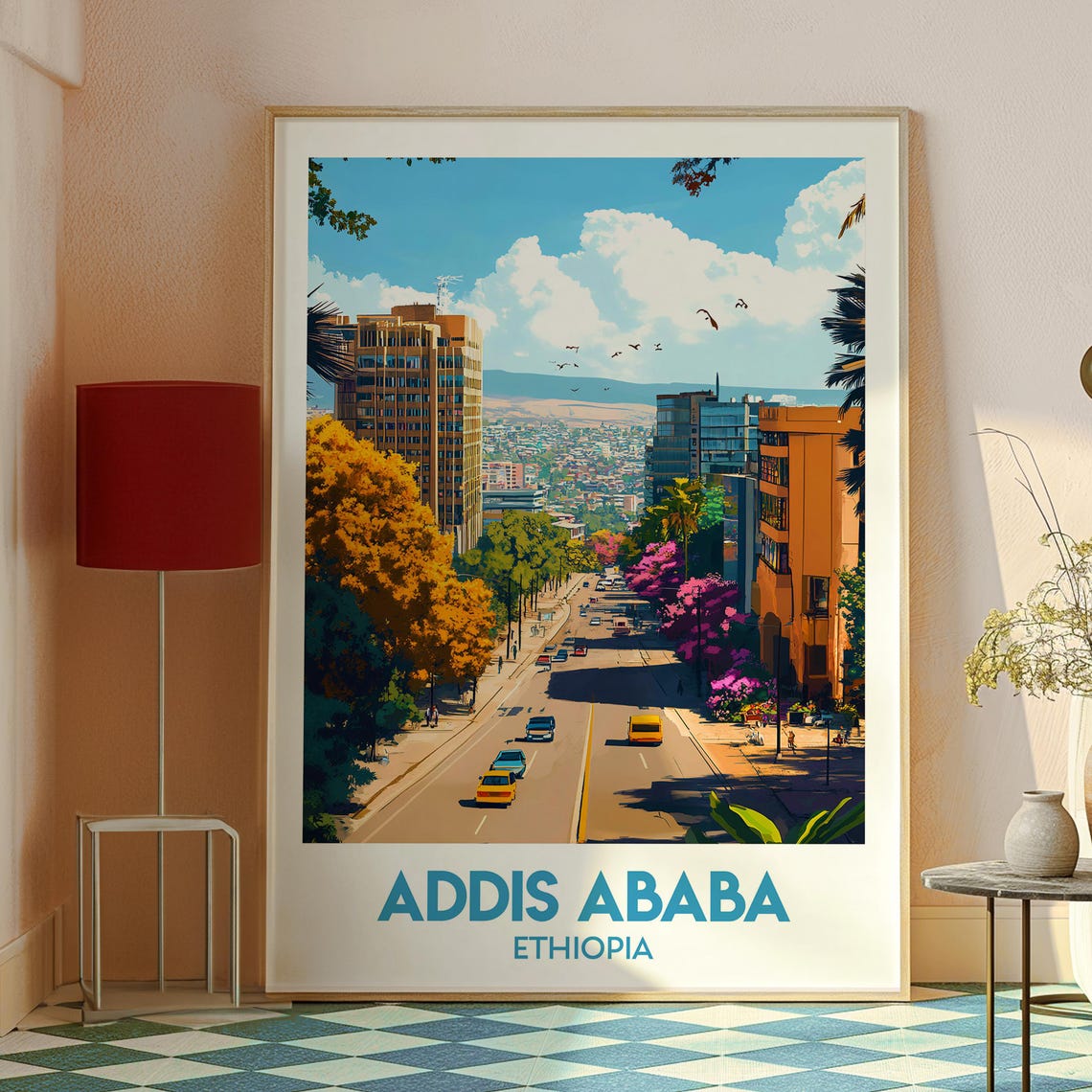 Addis Ababa Ethiopia Downtown Avenue Vintage Style Travel Poster - Image 3