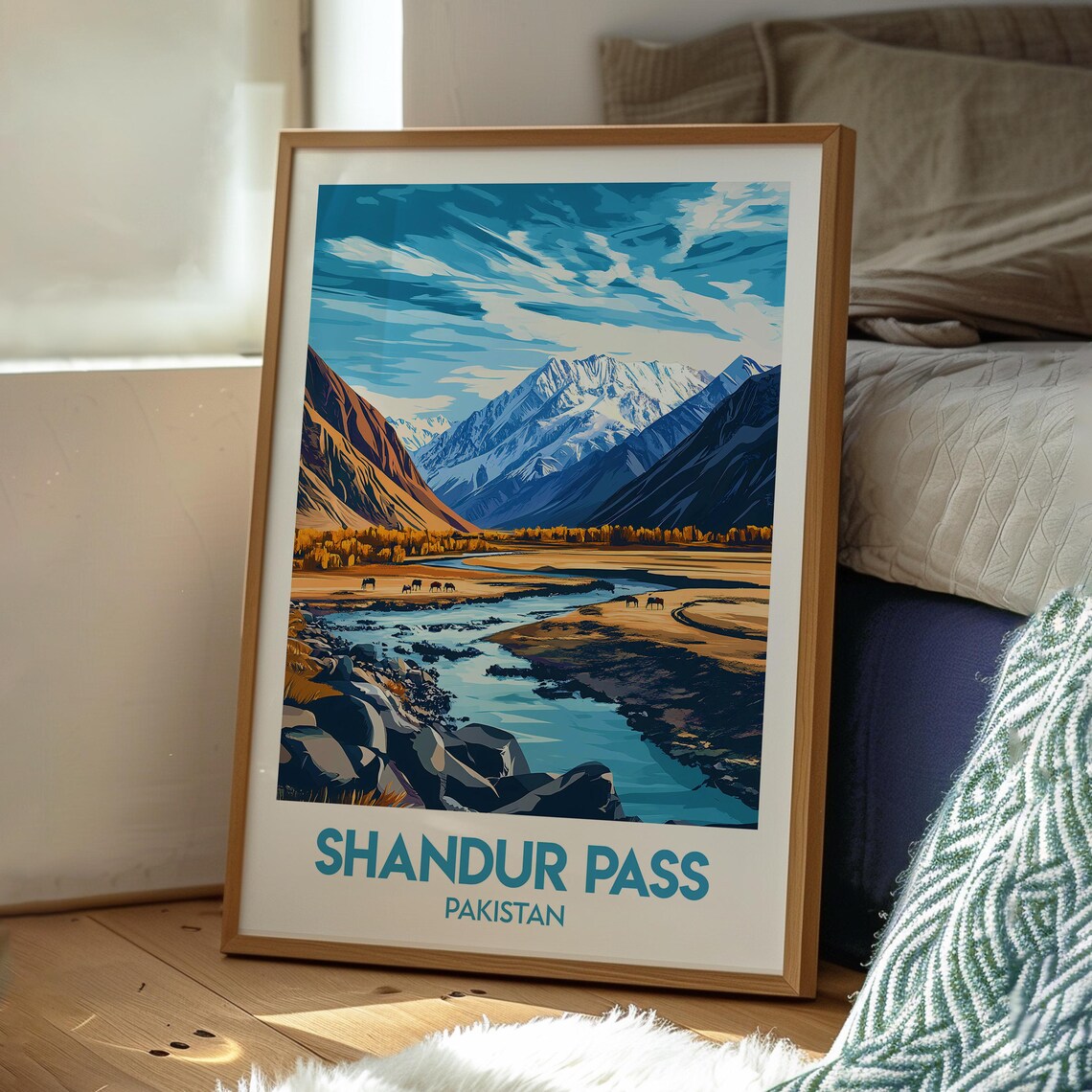 Shandur Pass Pakistan Mountain River Horses Valley Travel Poster - Image 3