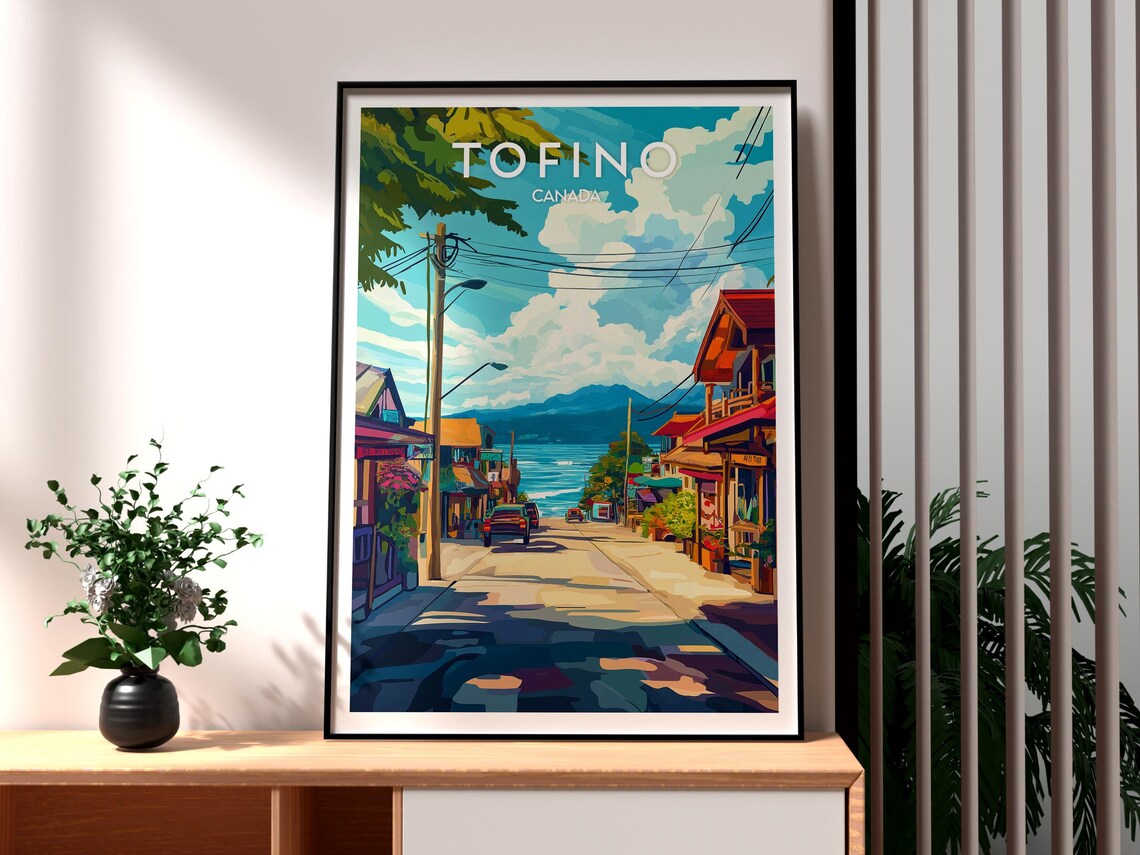 Tofino Canada Oceanfront Main Street Shops Surf Town Vintage Poster