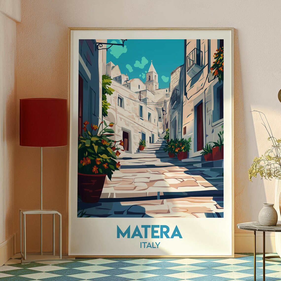 Matera Italy Ancient Stone Alley Old Town Flower Travel Poster - Image 2