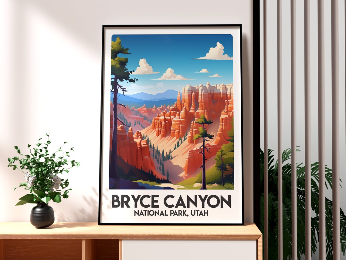 Bryce Canyon Utah National Park Hoodoos Illustrated Travel Poster