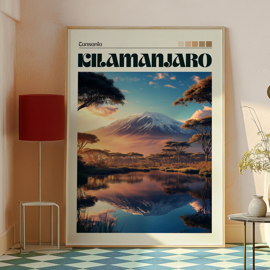 Kilimanjaro Tanzania Snow Peak Lake Reflection Safari Art Poster - Image 2