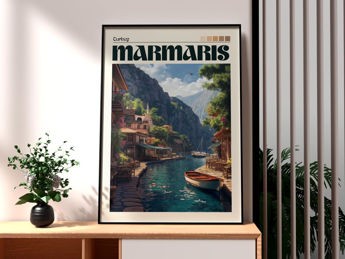 Marmaris Turkey Harbor Town Mountain Coast Seaside Art Poster