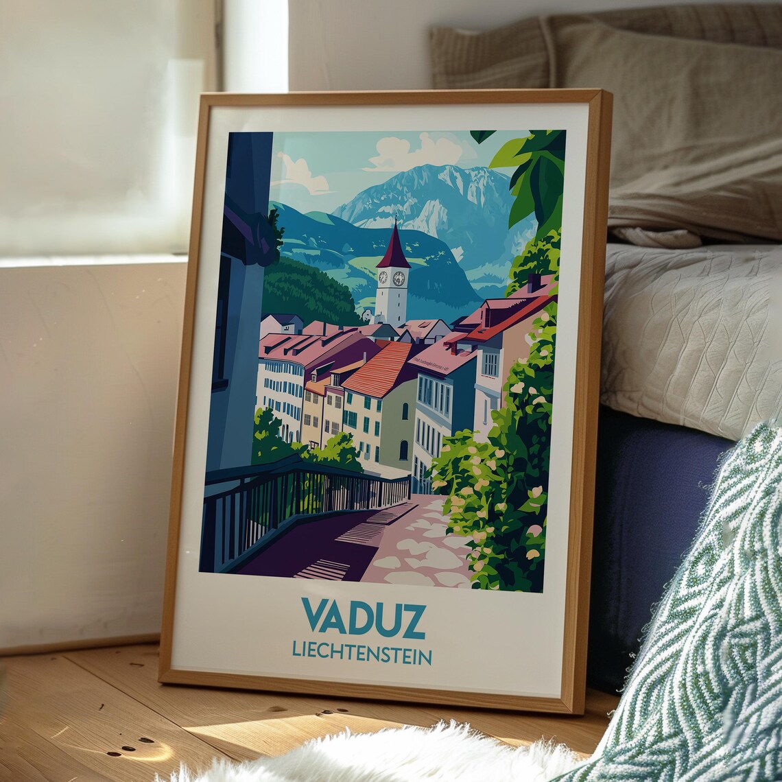 Vaduz Liechtenstein Alpine Town Church Mountain Travel Poster - Image 3