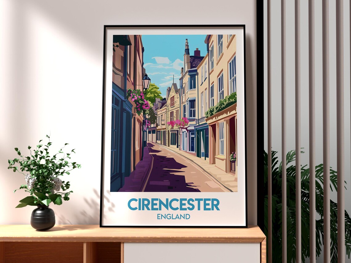 Cirencester England Cotswold Lane Flowers Historic Travel Poster